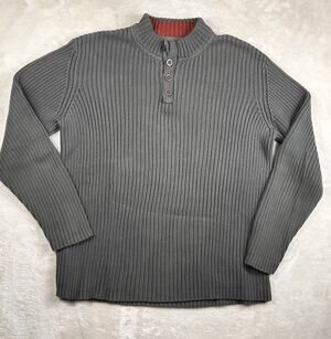 Royal Robbins Sweater Men’s Sz L Grey Cotton Ribbed Crew Pullover 4 Button